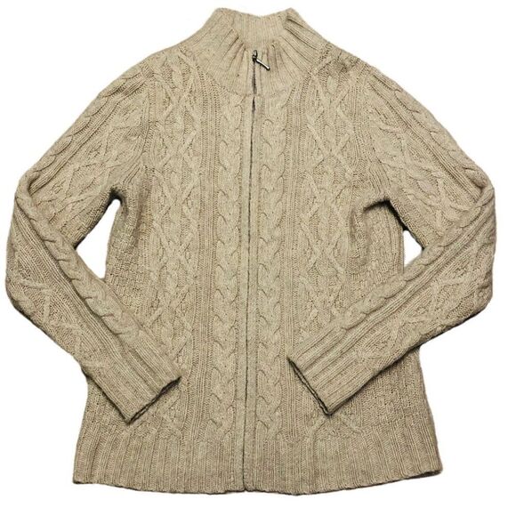 Cambridge Dry Goods LAMB WOOL ANGORA Beige tan Cardigan Sweater Full Zip Sz M - Picture 2 of 9